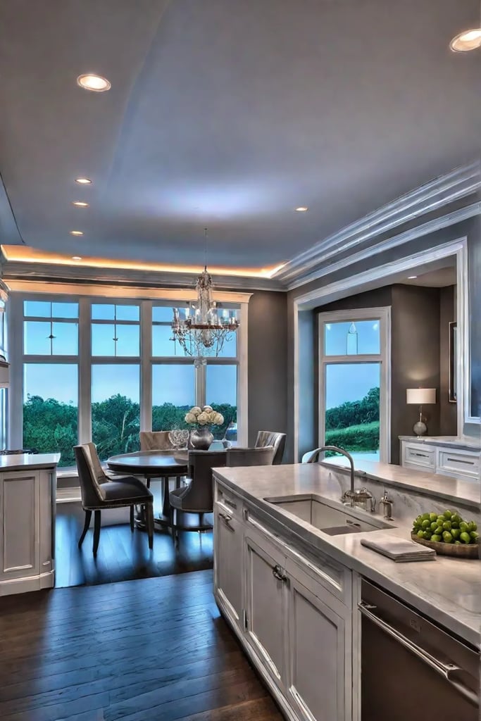 Kitchen with recessed lighting that accentuates architectural details