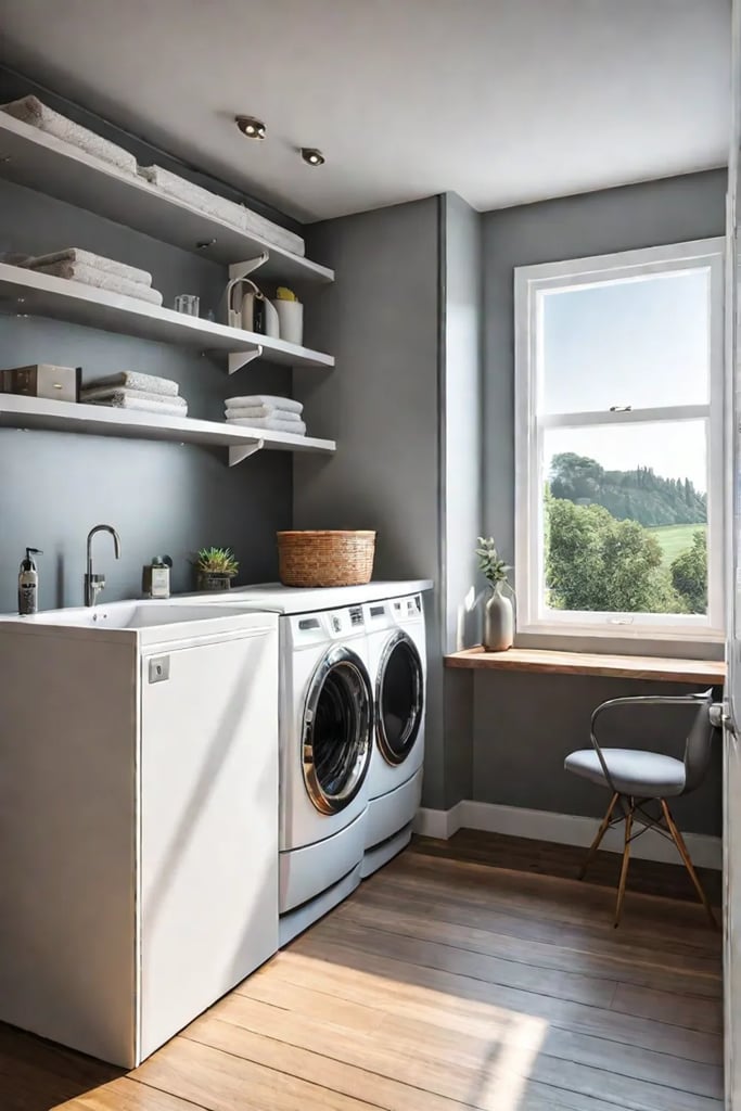 Laundry room with a builtin desk and workspace