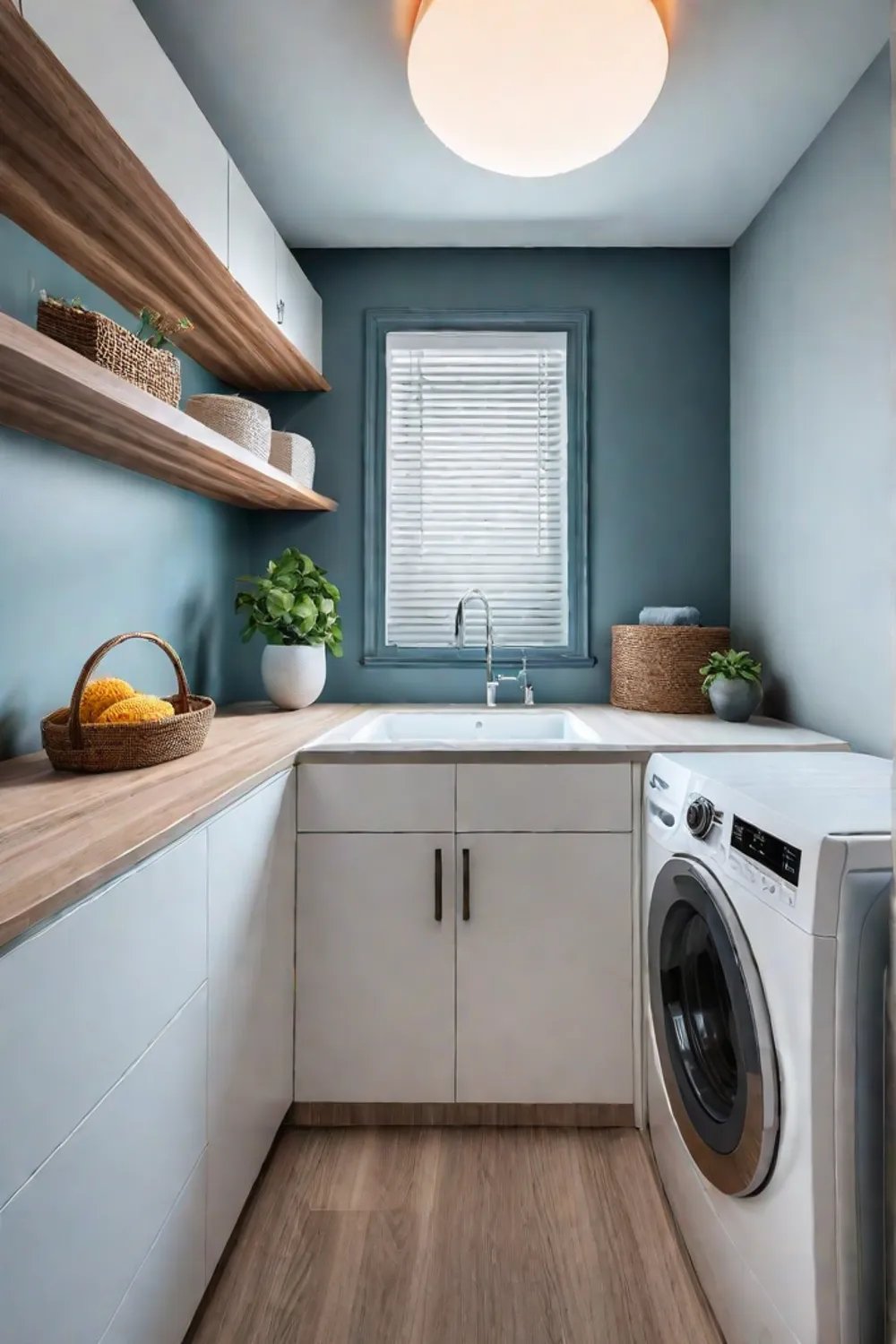 Laundry room with a mix of open and closed storage solutions