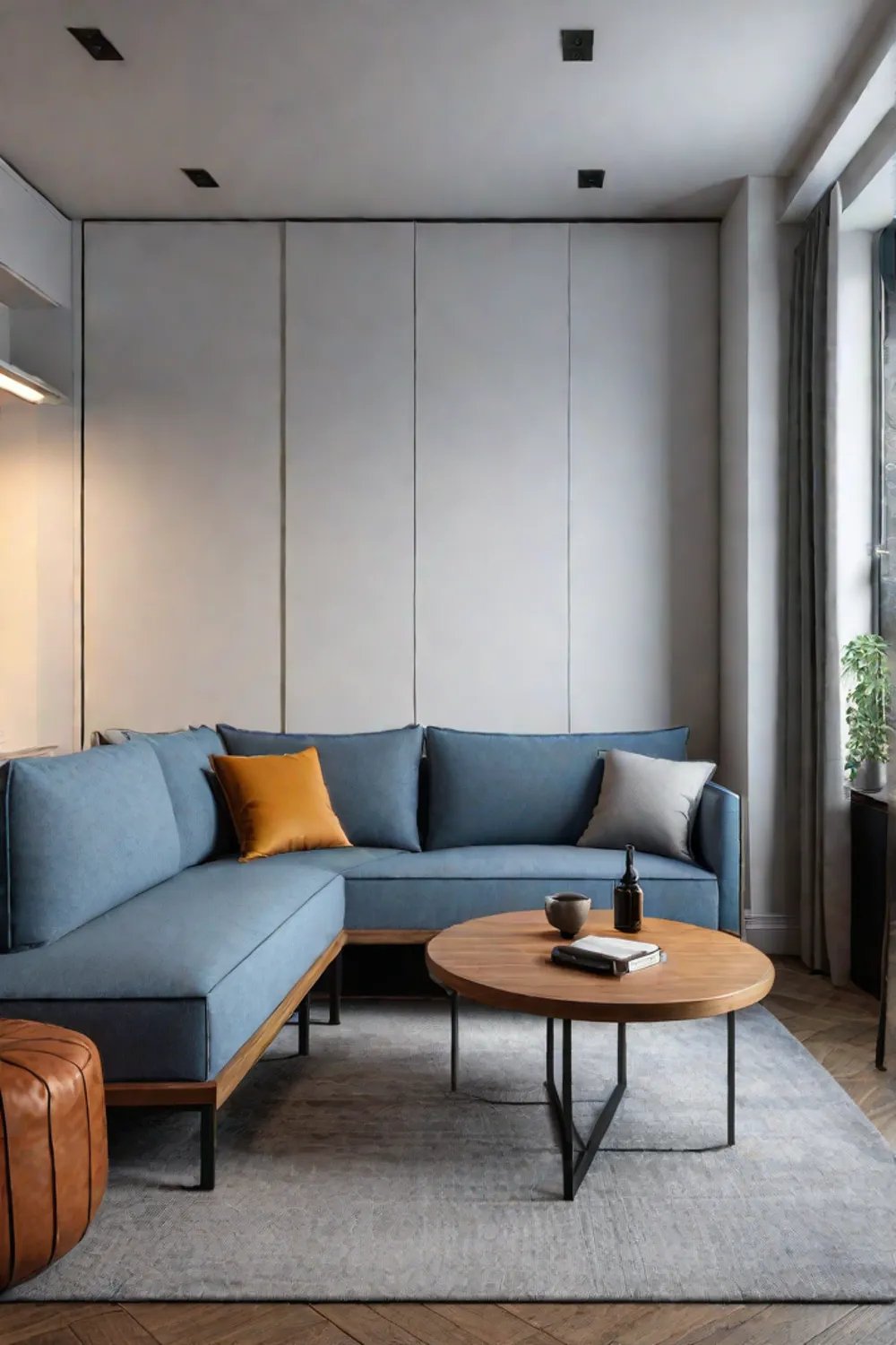 Living room with a Murphy bed and dining table