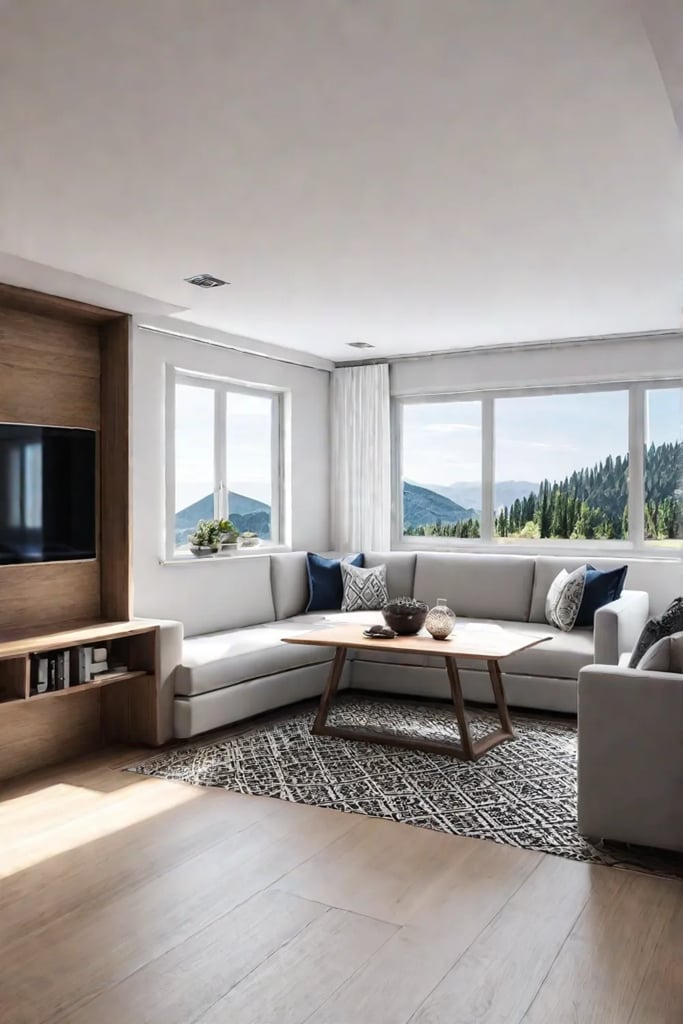 Living room with a Murphy bed for flexible space usage