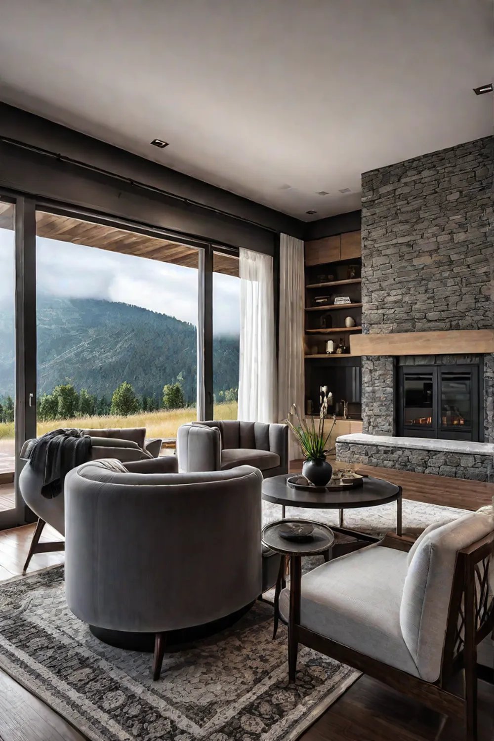 Living room with a fireplace as the focal point