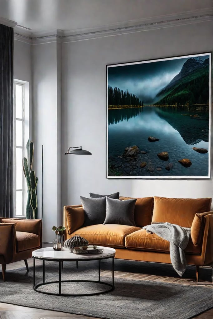 Living room with a mix of warm and cool lighting