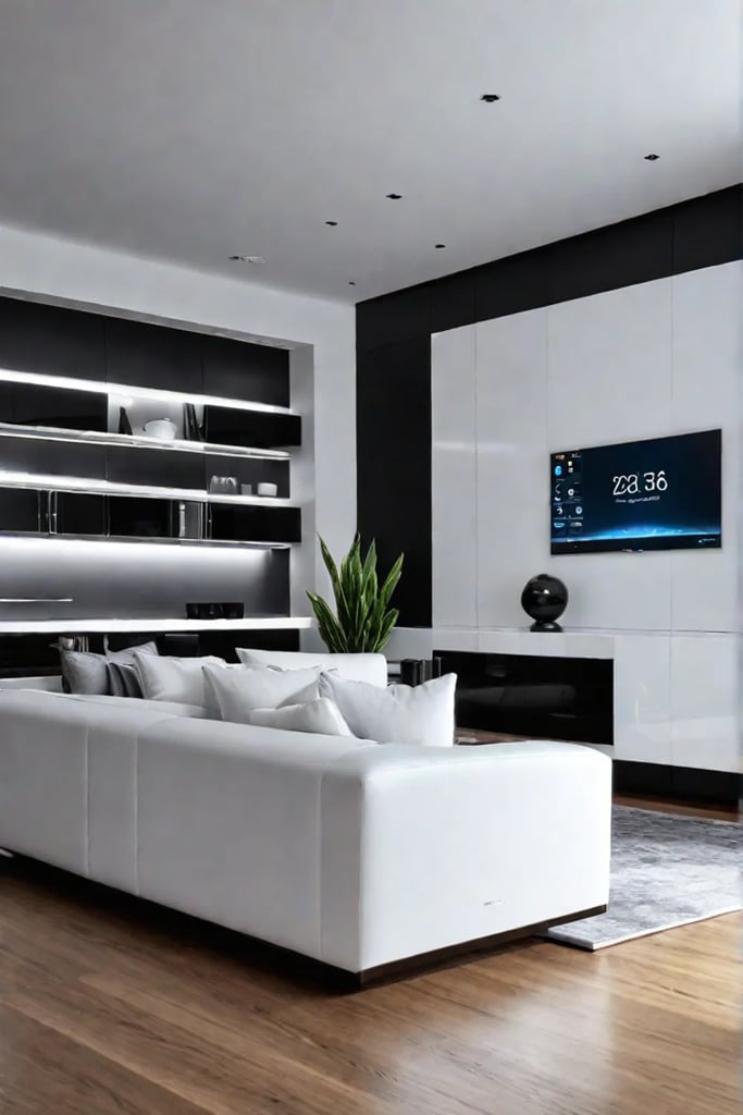 Living room with a smart home hub controlling connected devices