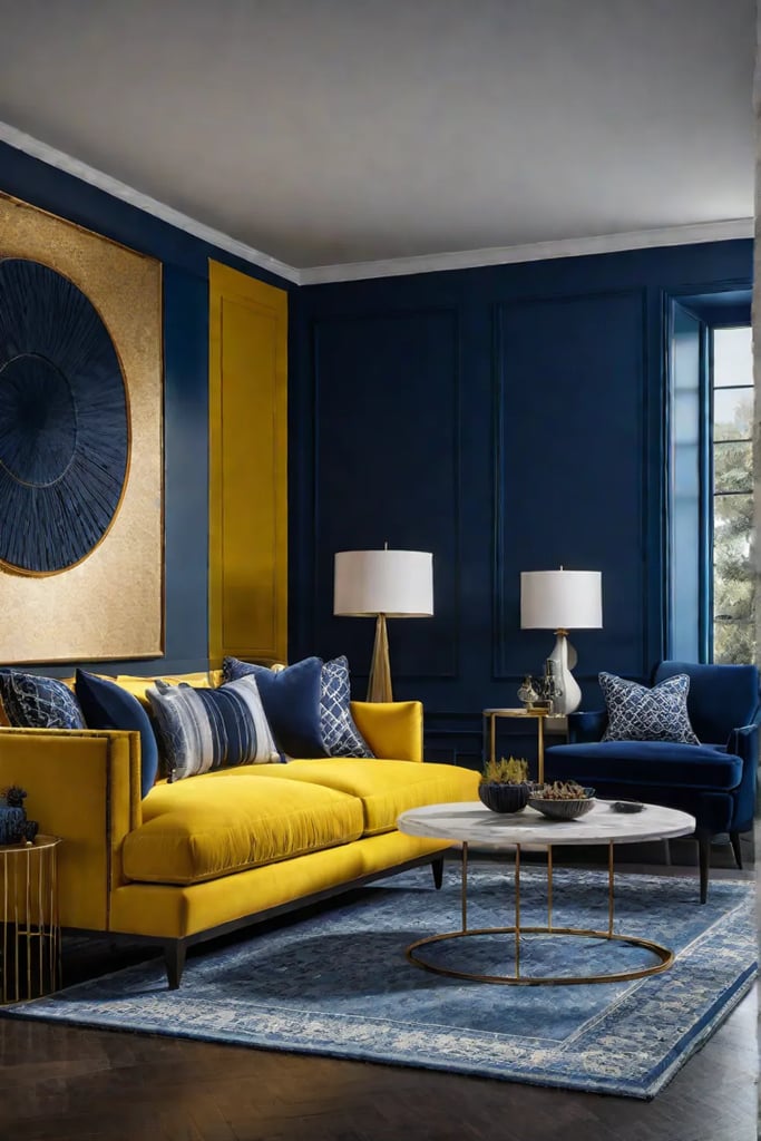 Living room with bold color palette