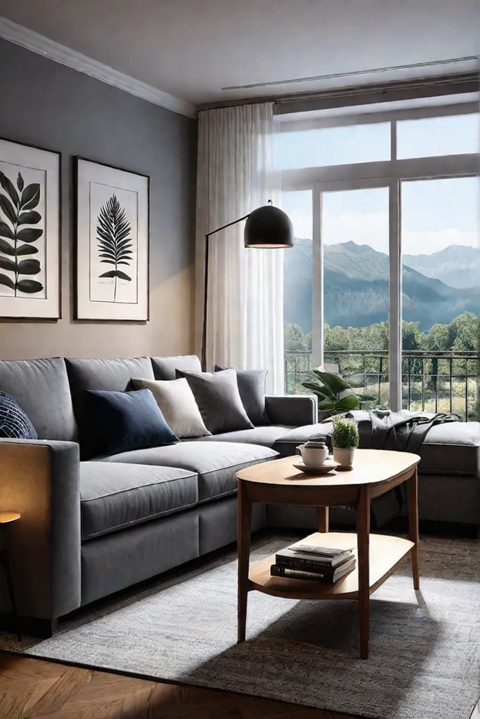 Living room with comfortable sofa and coffee table