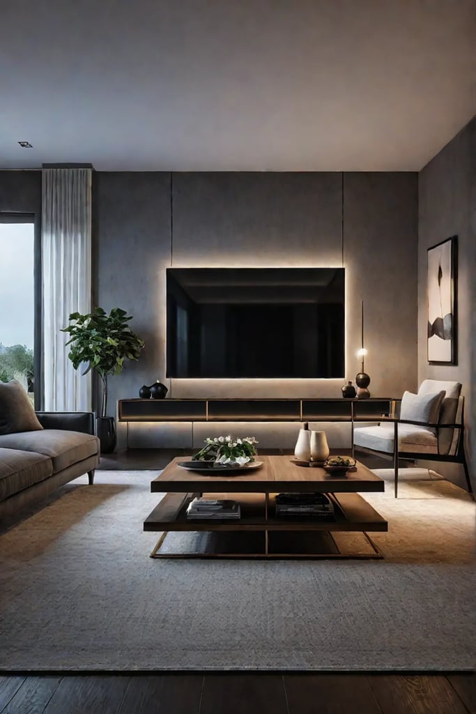 Living room with dimmer switches for adjustable lighting