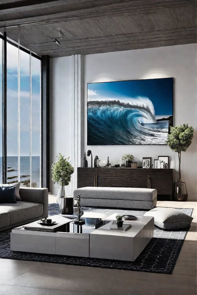 Living room with feature wall and largescale artwork