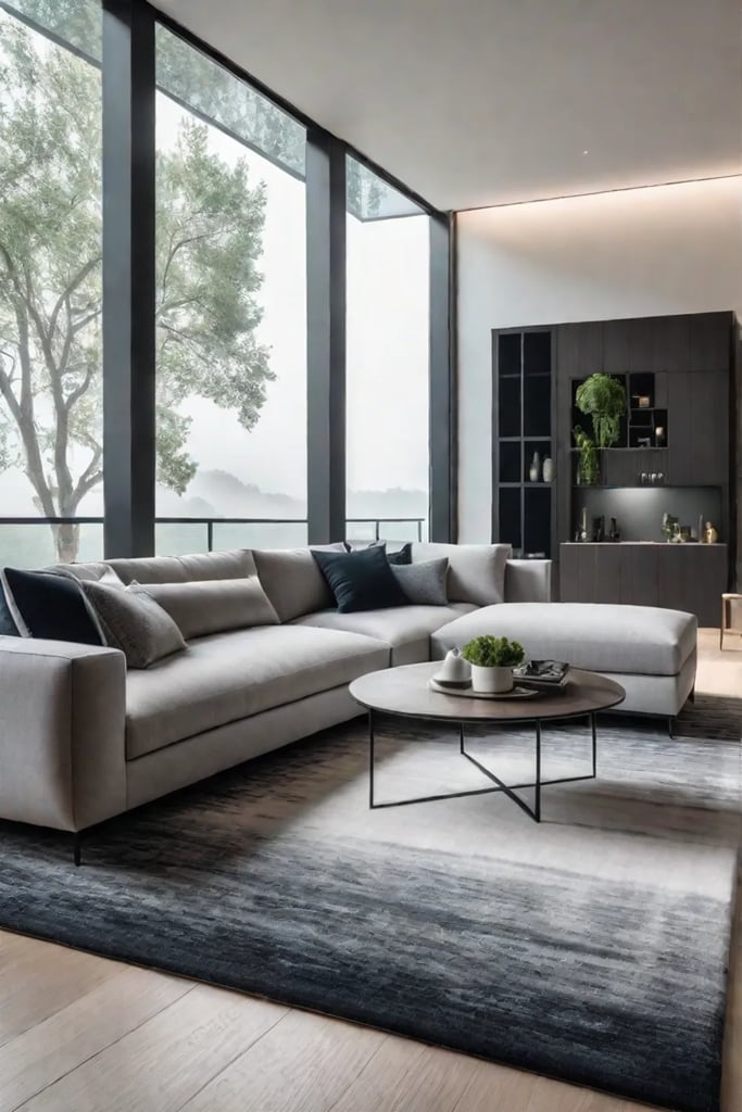 Living room with floortoceiling windows and sectional sofa