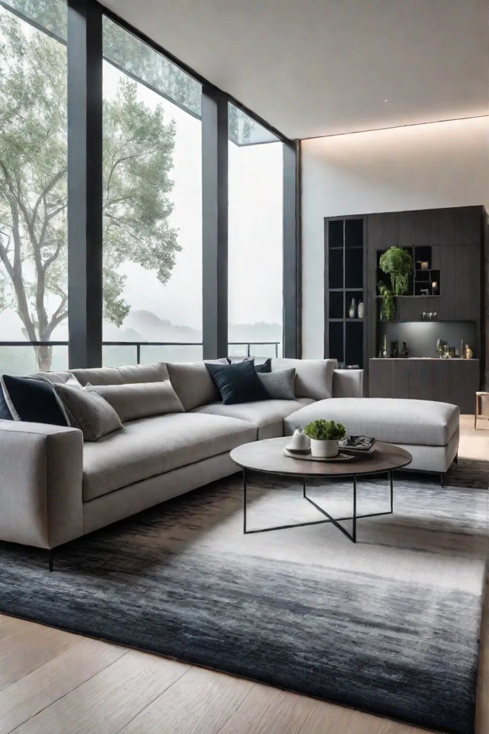 Living room with floortoceiling windows and sectional sofa