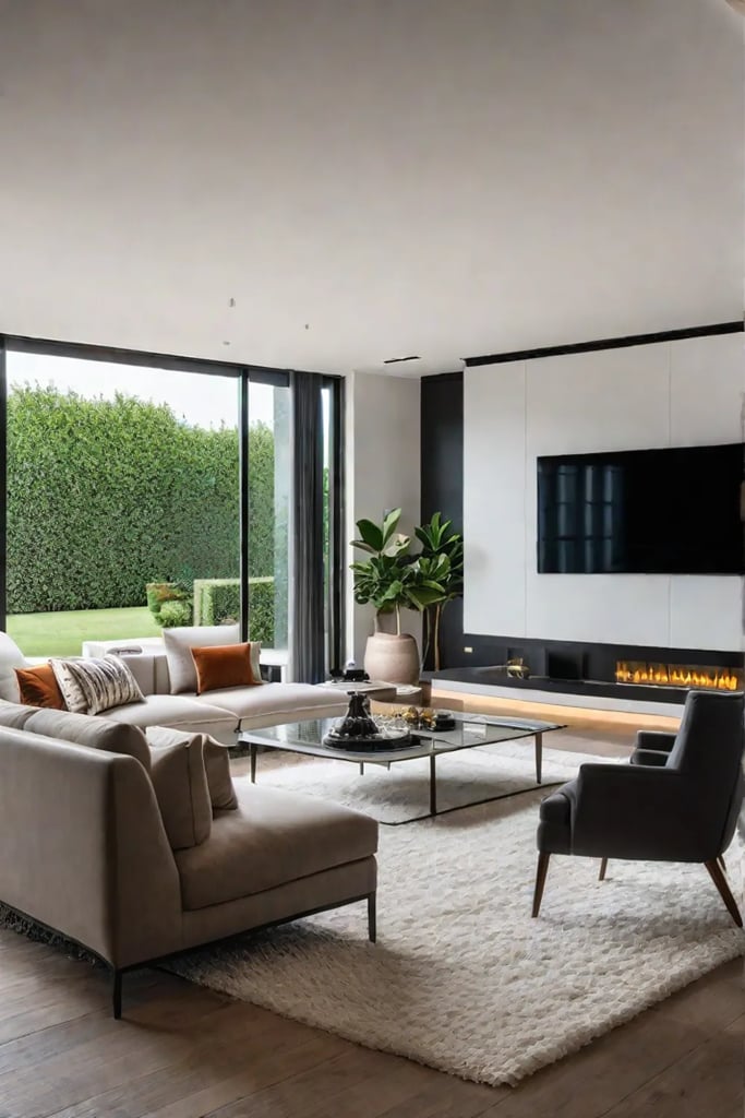 Living room with furniture featuring hidden storage and flexible zoning