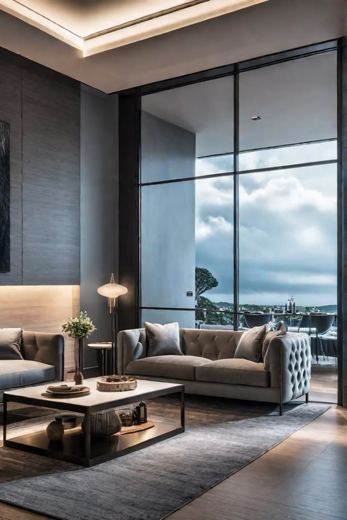 Living room with mirrors and metallic accents