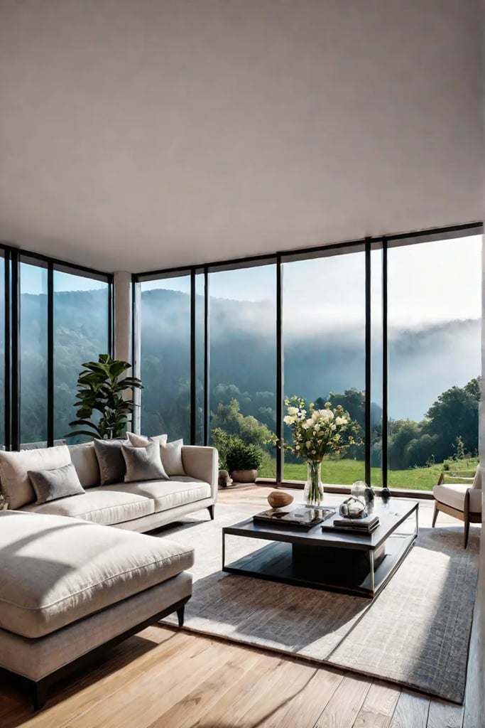 Living room with natural light and ambient lighting for a bright and