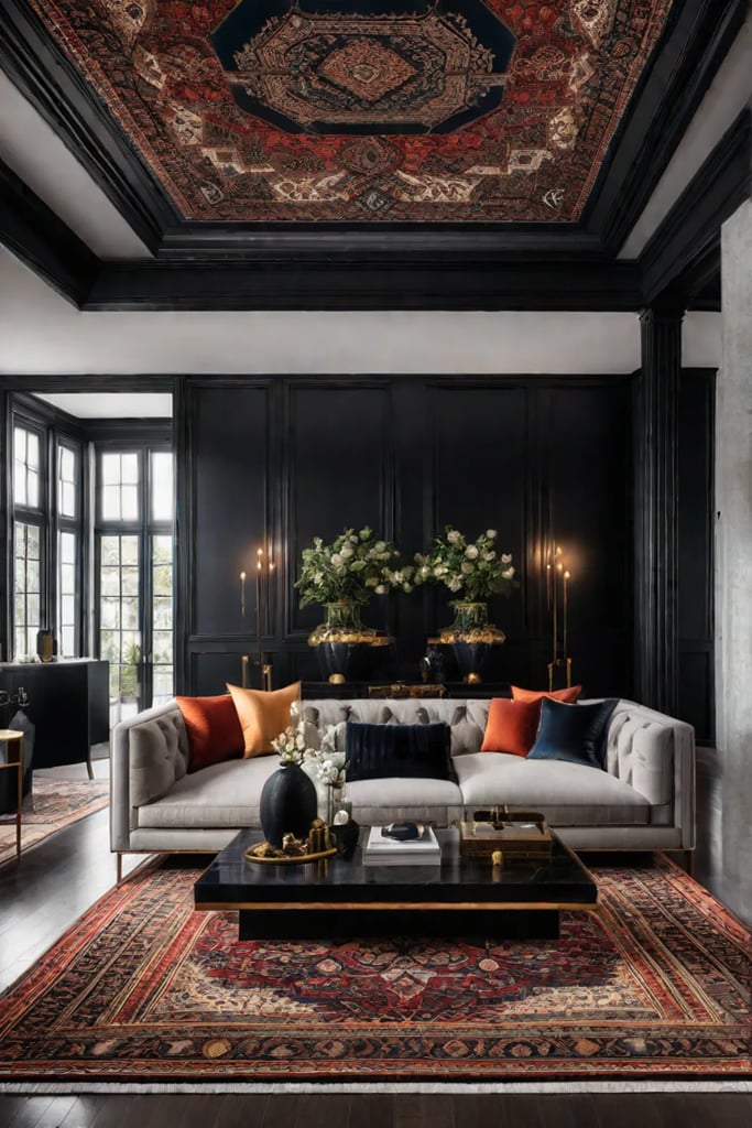 Living room with statement rug