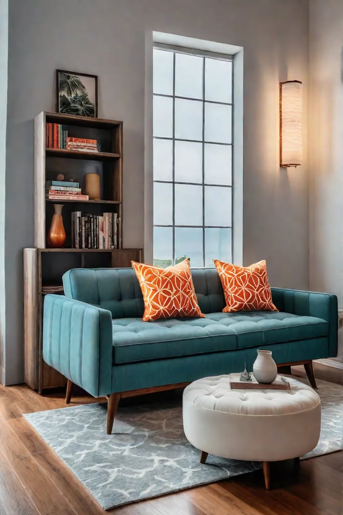 Midcentury modern living room with multifunctional furniture