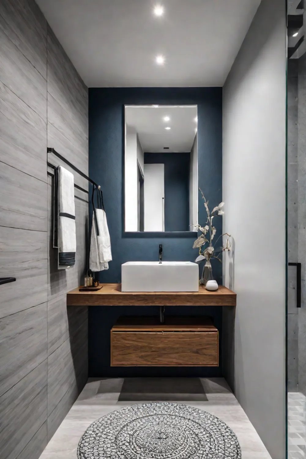 Minimalist bathroom with overhead lighting