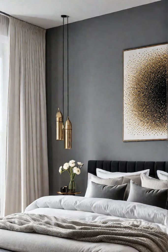 Minimalist bedroom with neutral tones and abstract art