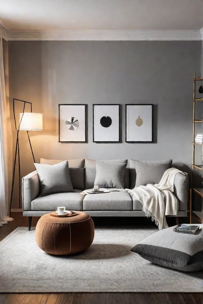 Minimalist chic living room with neutral tones and plush seating