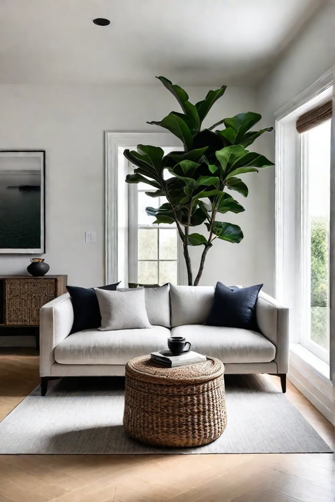 Minimalist living room with ample natural light