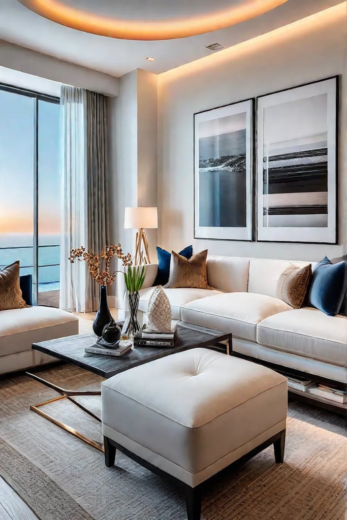 Minimalist living room with pops of color