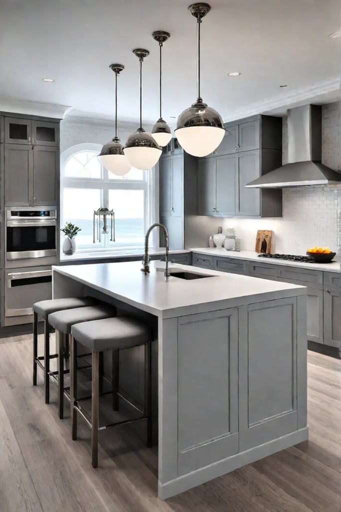 Minimalist kitchen design with a large island and stainless steel appliances