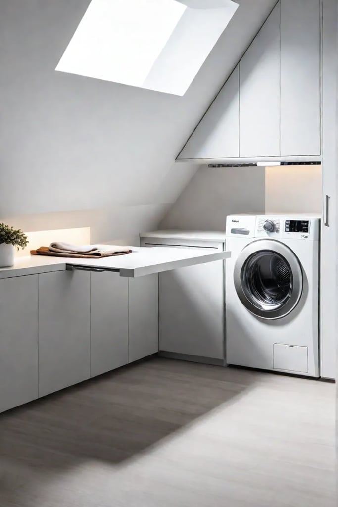Minimalist laundry room with hidden ironing board