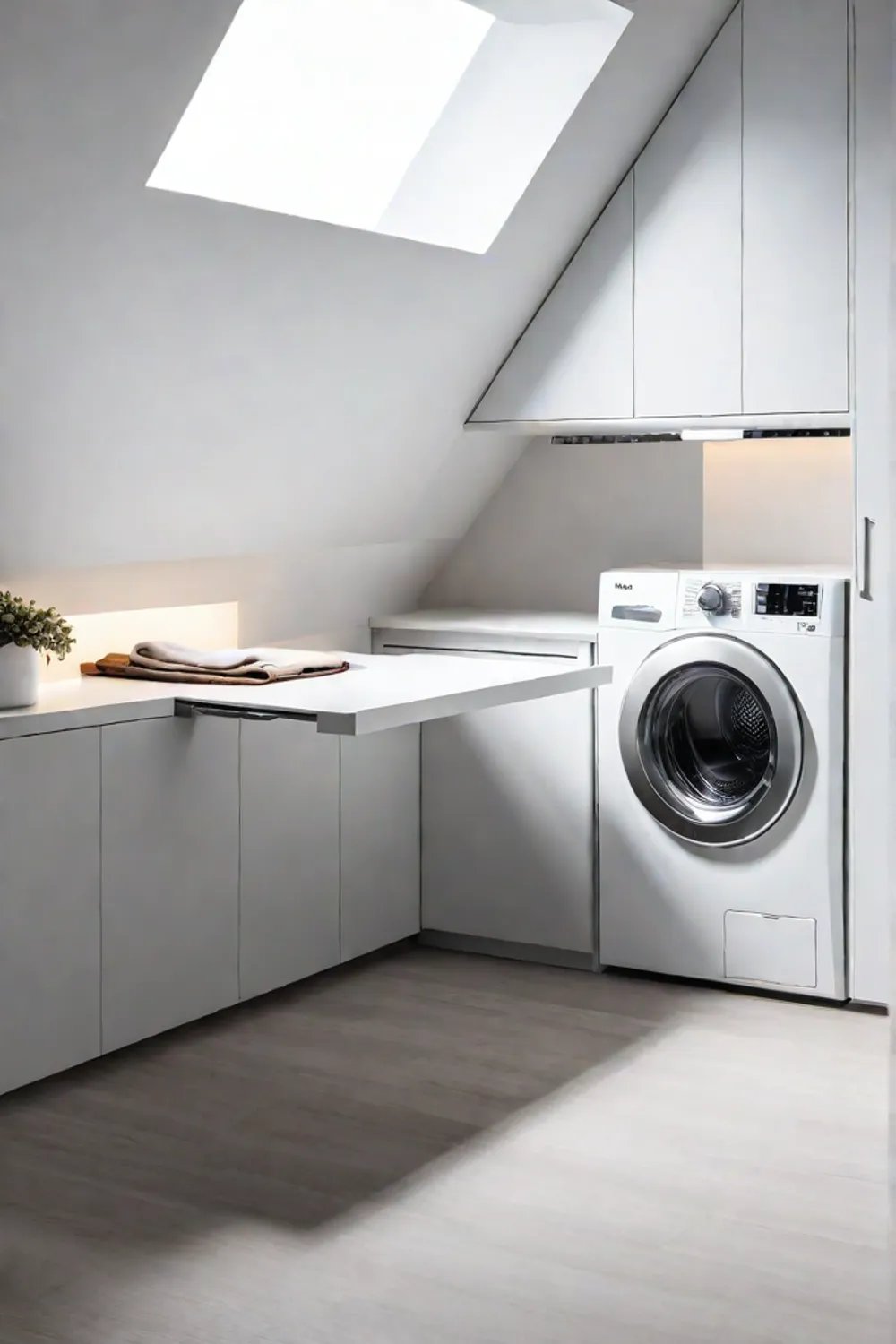 Minimalist laundry room with hidden ironing board