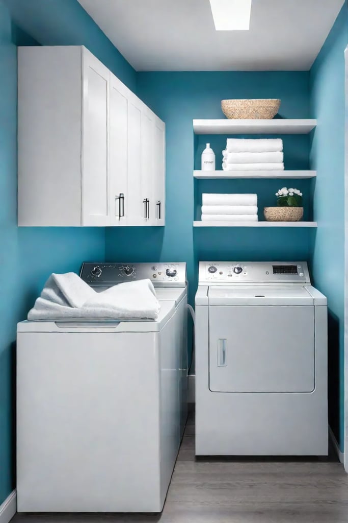 Mirrors and natural light create the illusion of a larger space in a laundry room