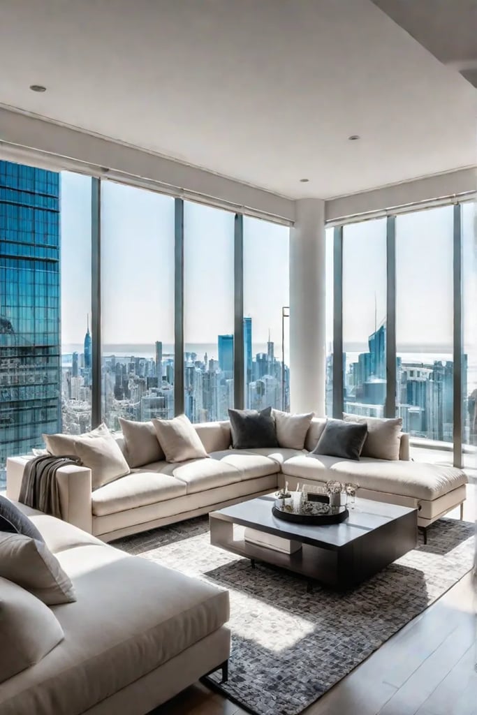 Modern Living Room with City View