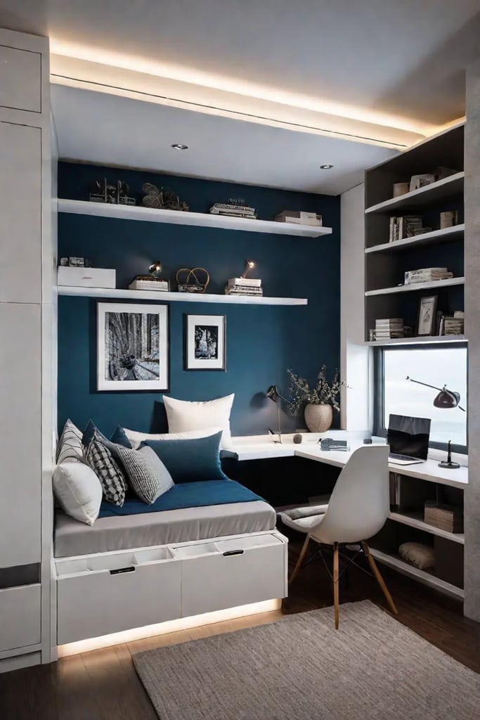 Modern bedroom maximizing small space