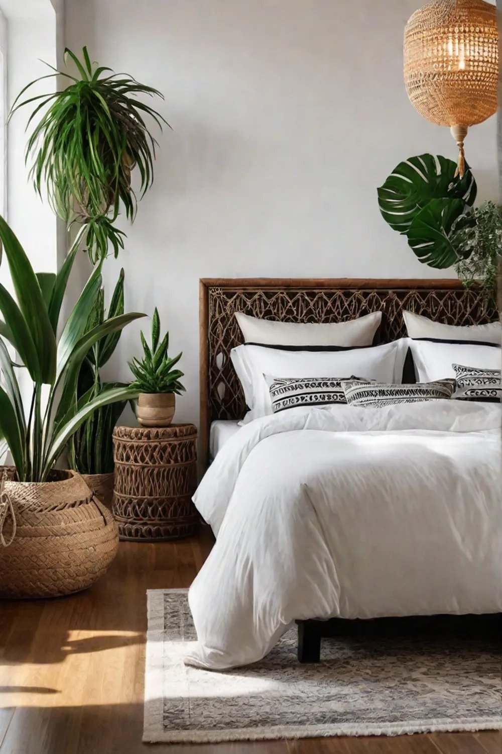 Modern bedroom with bohemian decor