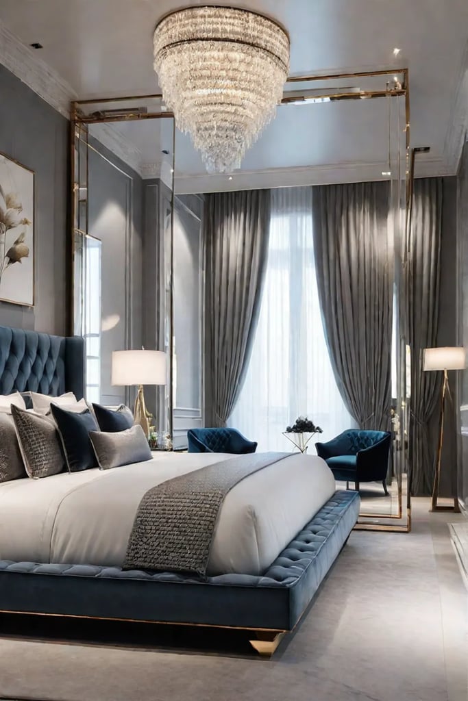 Modern bedroom with canopy bed and marble accents