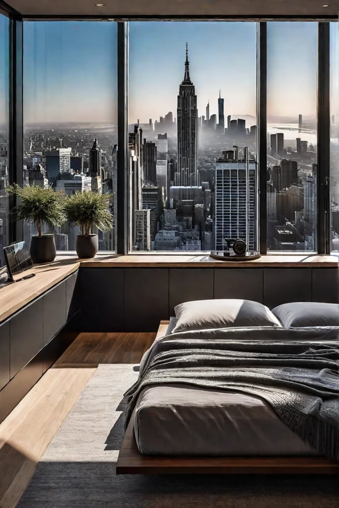Modern bedroom with city view