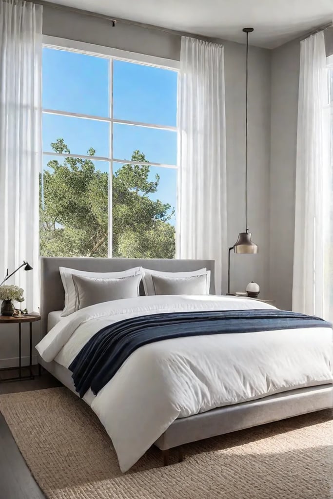 Modern bedroom with minimalist elegance and serene ambiance