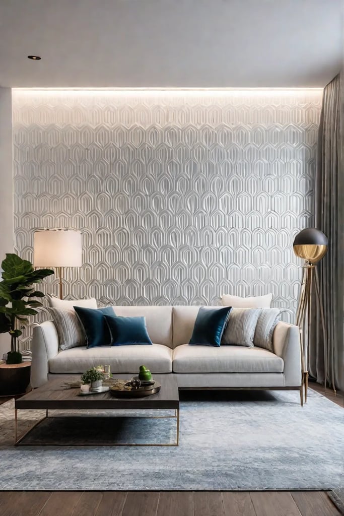 Modern living room with removable wallpaper and contemporary furniture