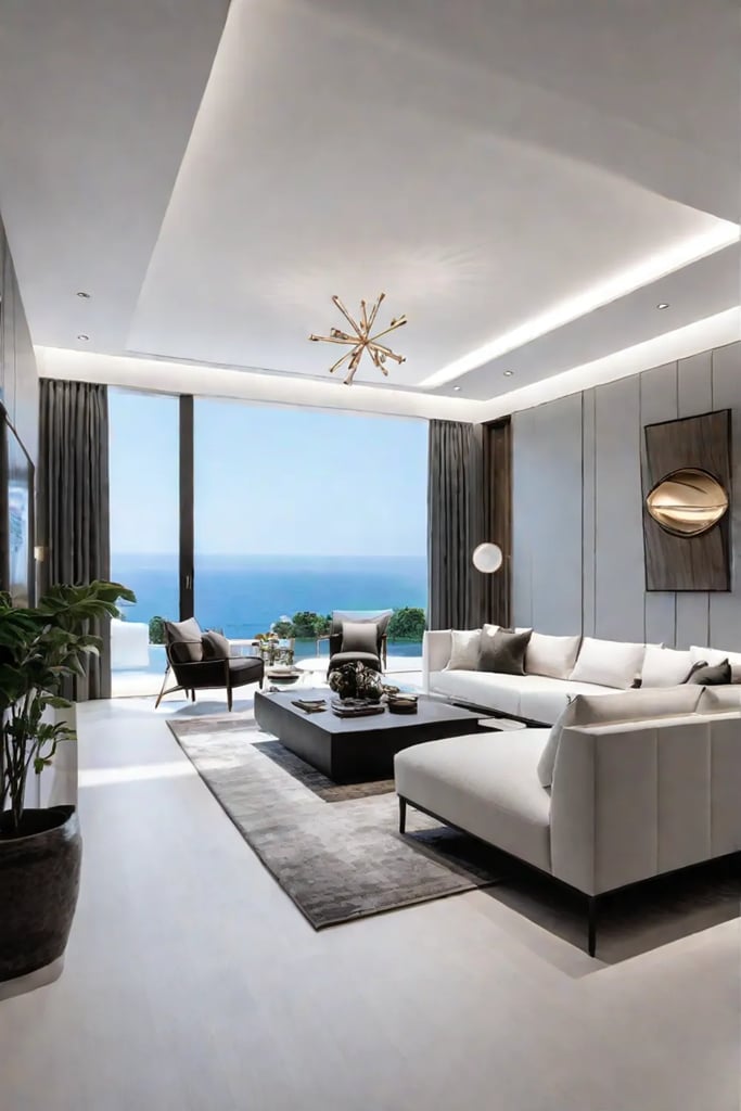 Modern living room with track lighting and recessed lighting for accent and