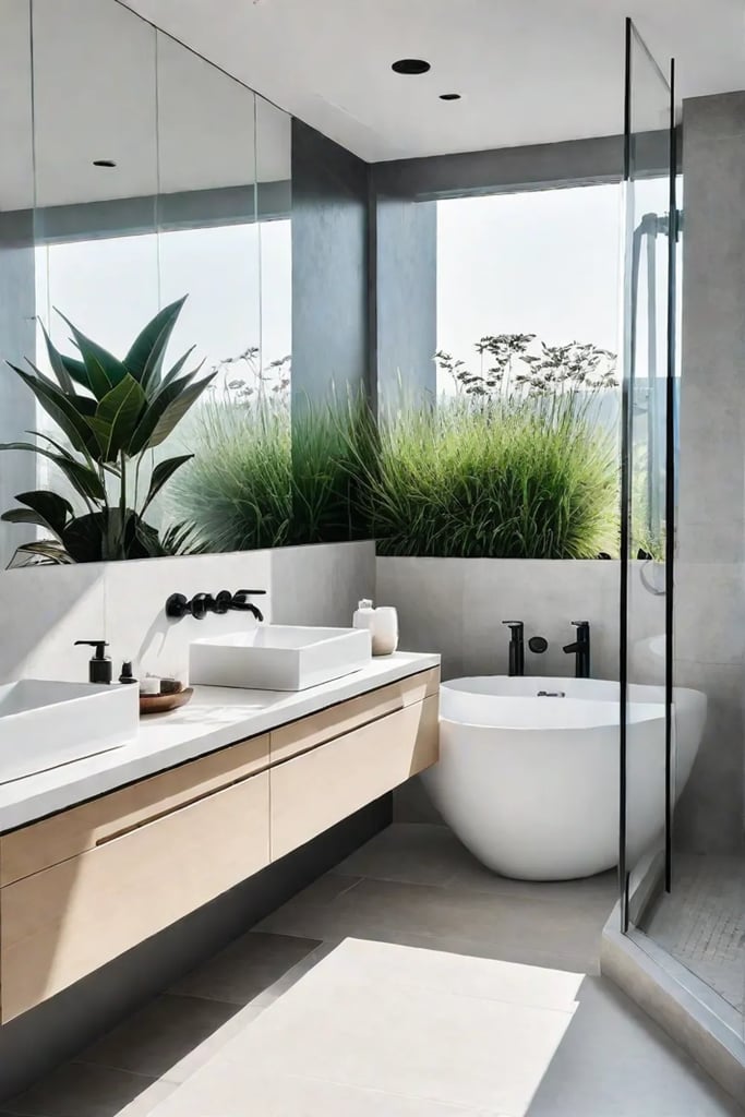 Modern minimalist bathroom with white tiles and a glass shower