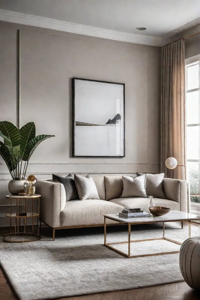 Monochromatic beige living room with textured accents