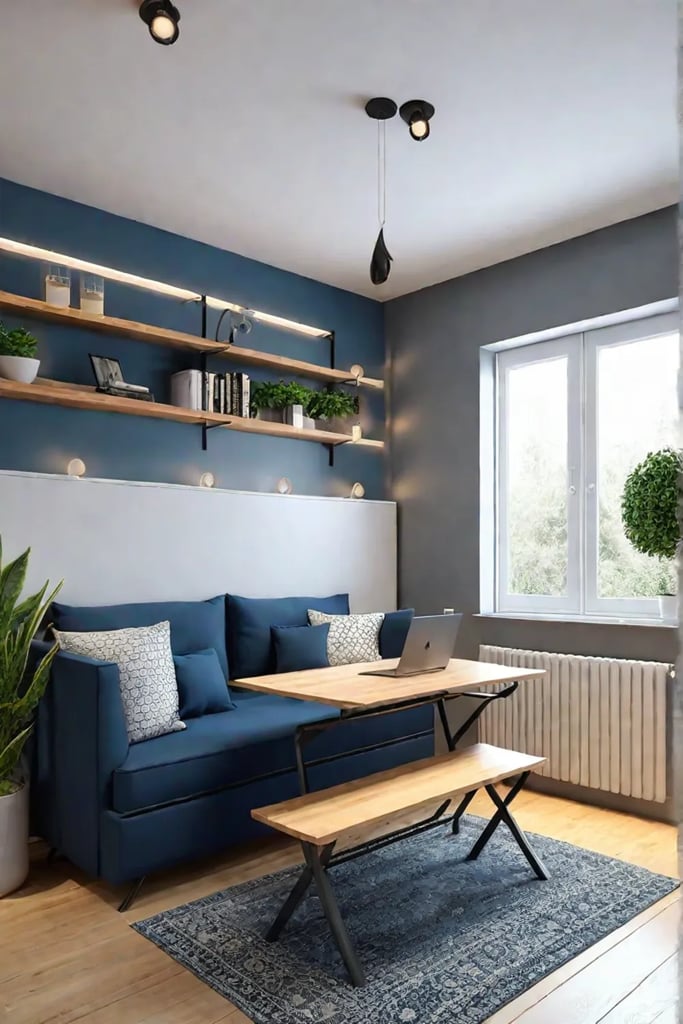 Multifunctional living room with spacesaving furniture