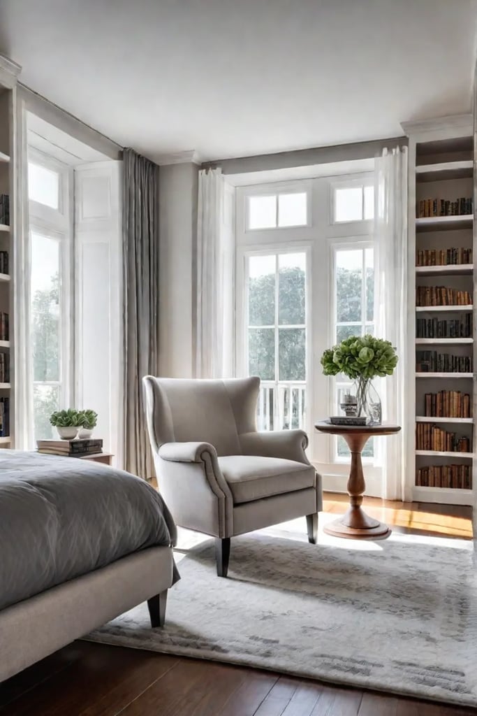 Natural light illuminating a bedroom reading nook