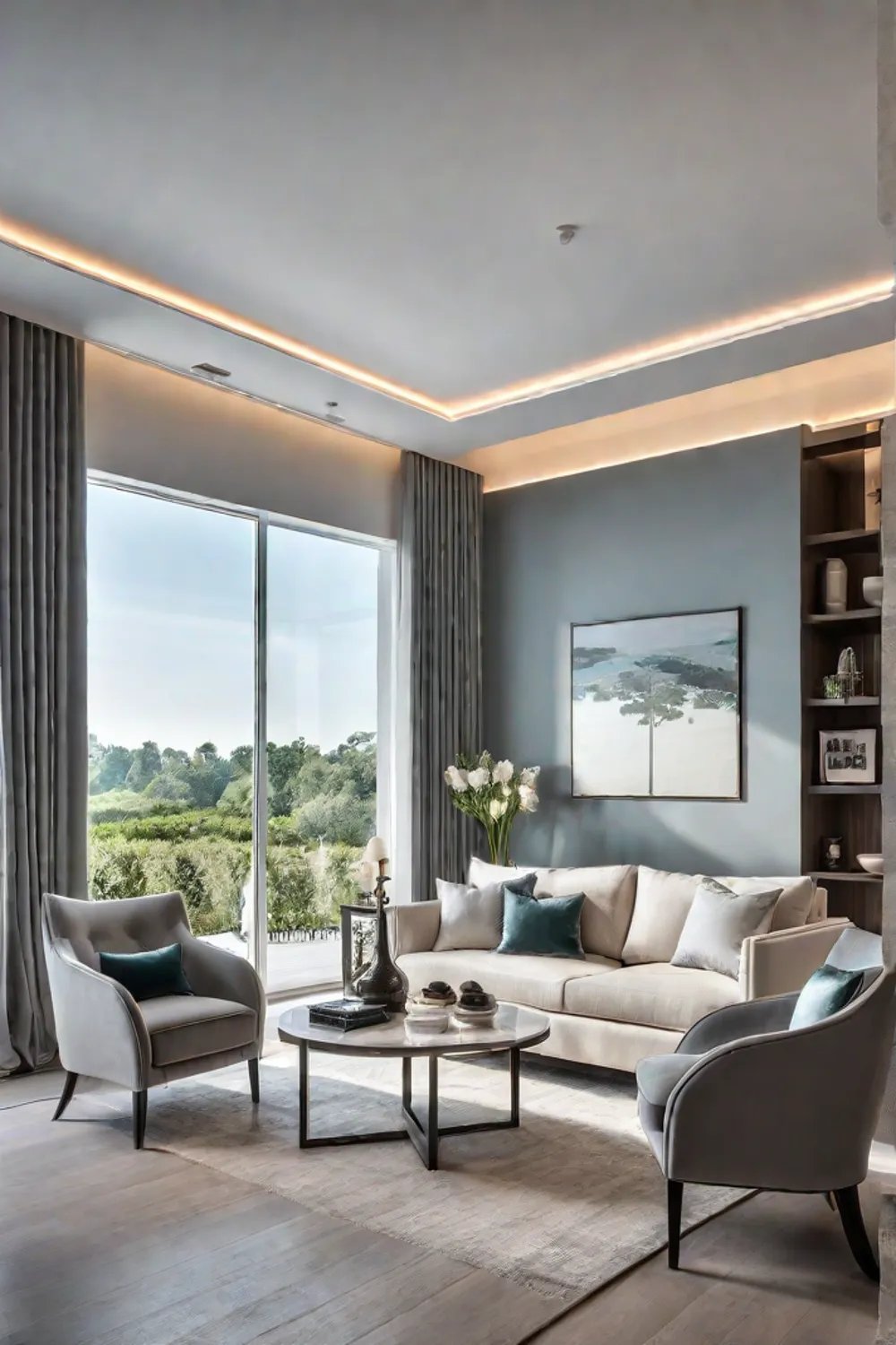 Open floor plan and natural light in a small living room