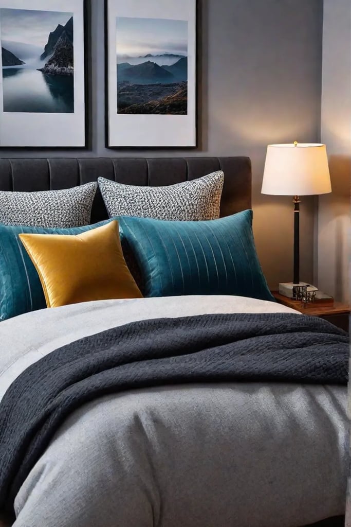 Personal and cozy bedroom with throw pillows and blankets that reflect the