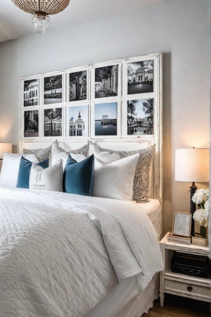 Personalized headboard with family photos and mementos