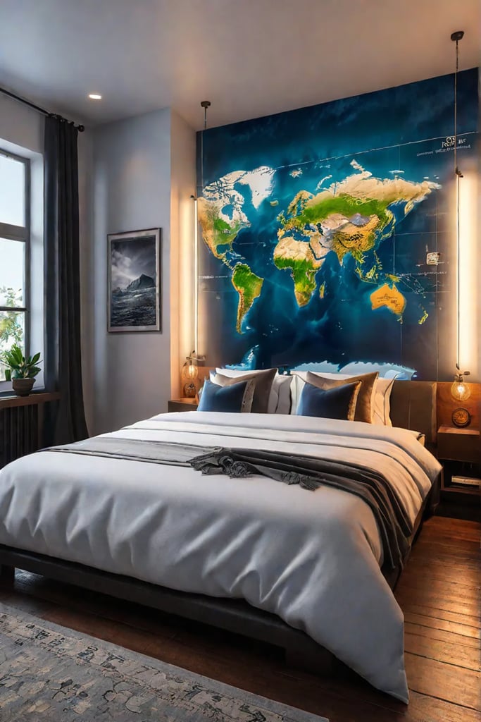 Personalized reading nook with travelthemed decor and souvenirs