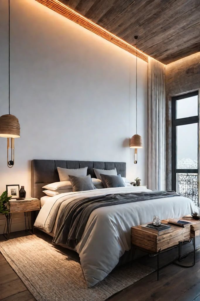 Reclaimed wood headboard with builtin LED lighting