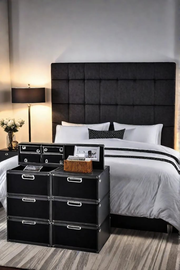 Repurposed shoebox bedside organizer