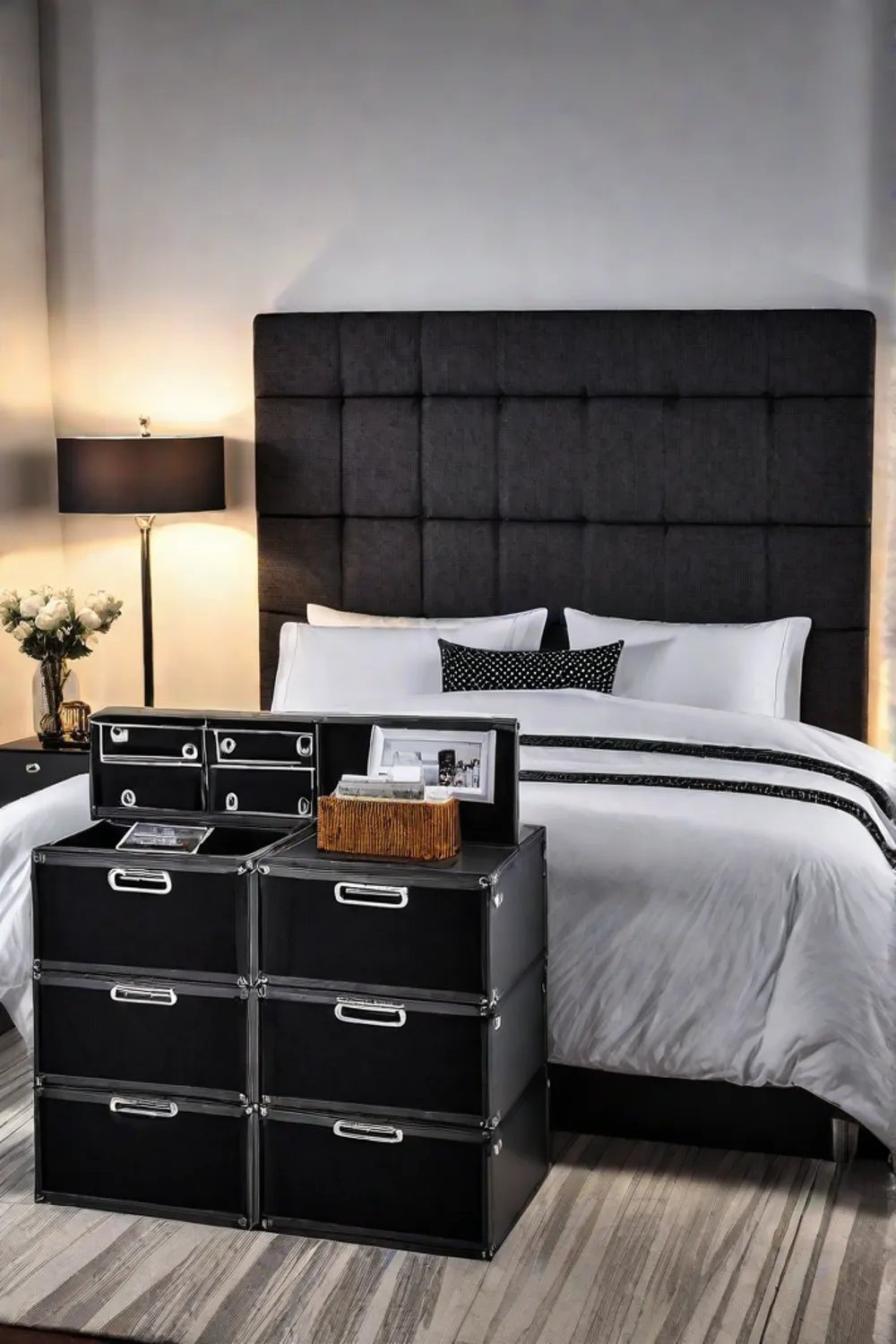 Repurposed shoebox bedside organizer