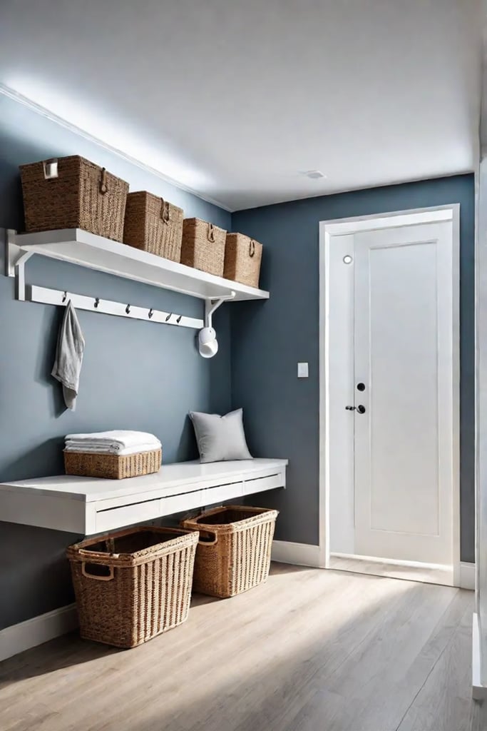 Retractable drying rack and efficient storage solutions in a small laundry space