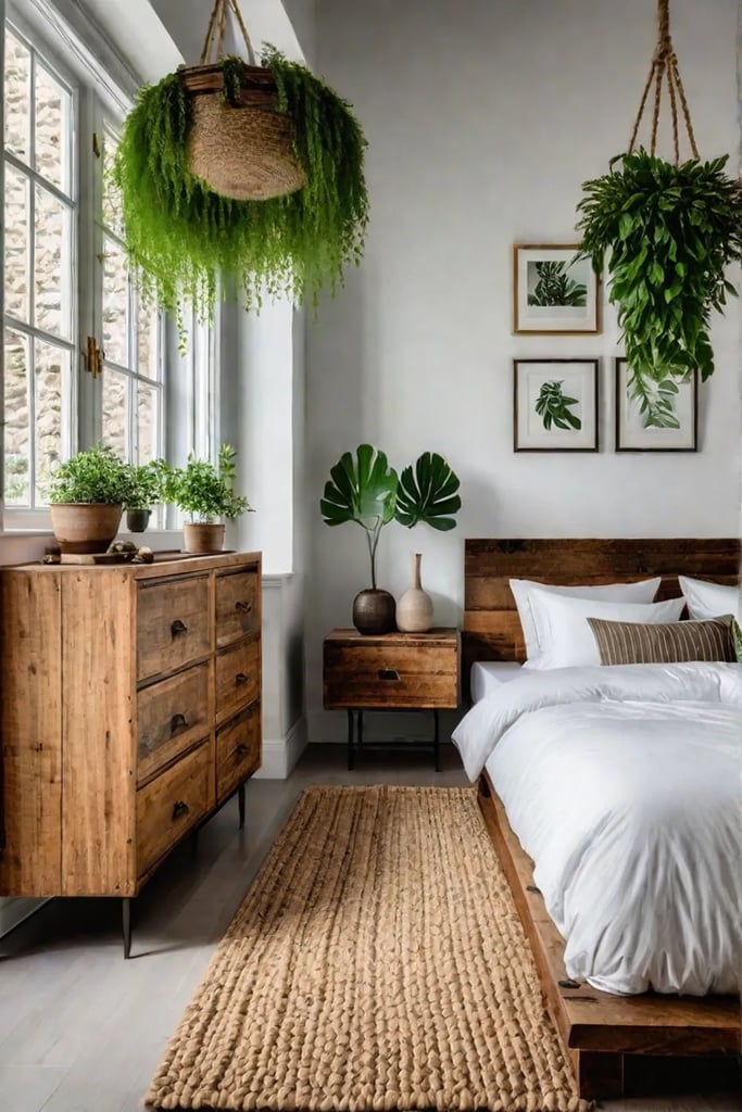 Rustic bedroom haven with stone accent wall and reclaimed wood