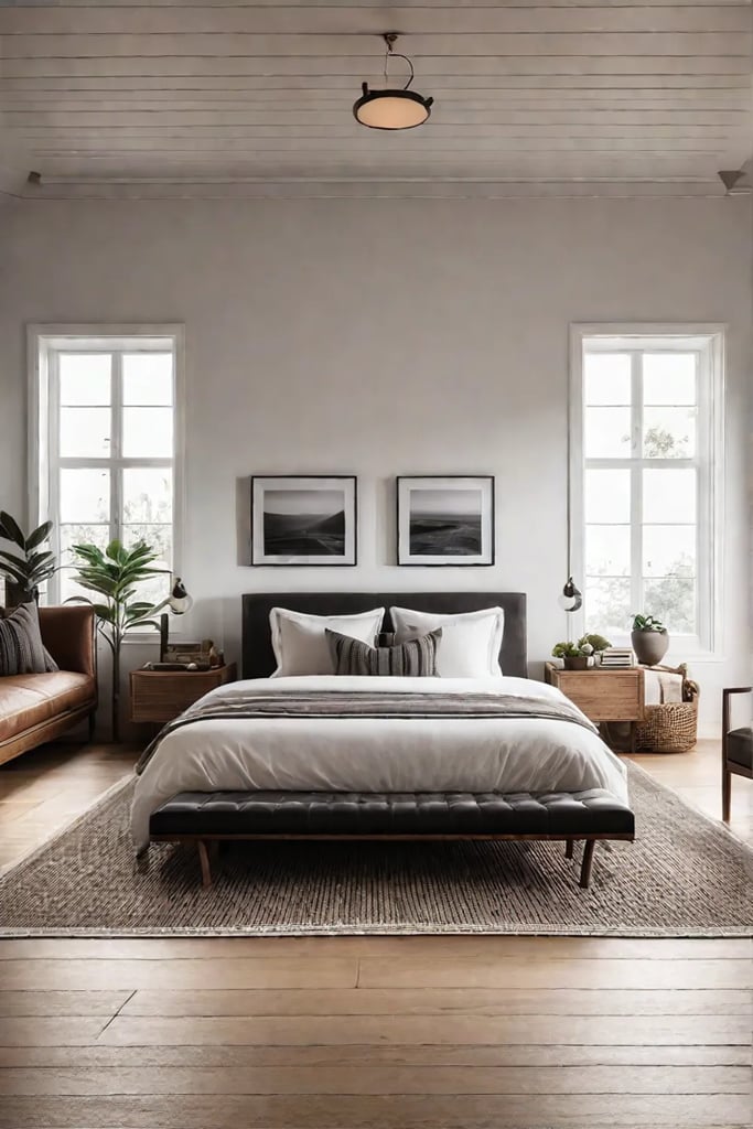 Rustic bedroom with woven area rug